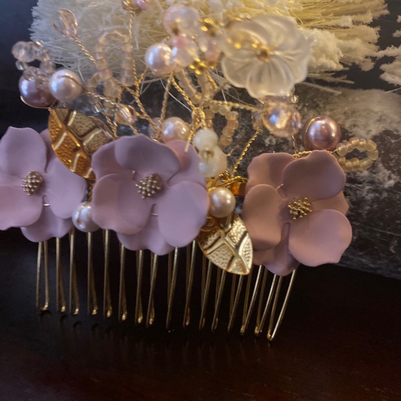 Hair comb gold 22k gold plated with flowers - Picture 4 of 4